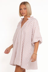 Doran Mini Dress - Beige White