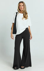 Amalthea Pants - High Waisted Jersey Rib Wide Leg Pants in Black