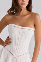 white cotton strapless maxi dress