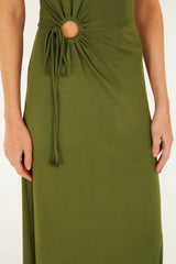 Dark Green High Neck Cut-Out Maxi Dress