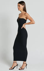 Alberta Midi Dress - Strapless bust detail textured dress in Black