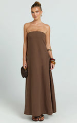 Emmie Midi Dress - Strapless Trapeze Dress in Chocolate