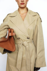 camel belted full trench coat