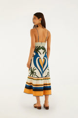 Multicolor Tropical Graphic Wavy Detail Maxi Dress
