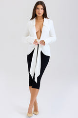 white draped tie front shirt