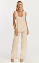 Leonie Two Piece Set - Knit Shell Top and Pant Set in Cream