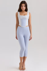 blue stretch twill fitted capri trousers