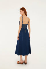 Denim 3D Flower Cut-Out Midi Dress