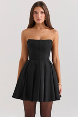 black strapless detachable bow mini dress