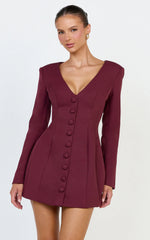 Lavender Mini Dress - Wide Neck Button Down Blazer Dress in Wine