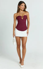 Carolyn Top - Strapless Cut Out Tailored Top in Wine