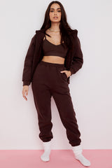 chocolate cotton fleece-back zip through hoodie