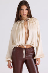 ecru satin open front blouse