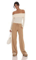 Soft Ribbed Straight Pants in Camel