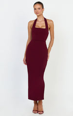 Holly Midi Dress - Halter Neck Column Dress in Wine
