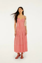 Off-White Checkered Stripes Sleeveless Maxi Dress