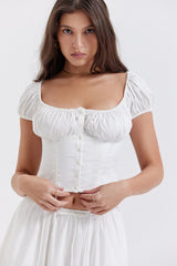 white gathered top
