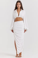 white gathered maxi skirt