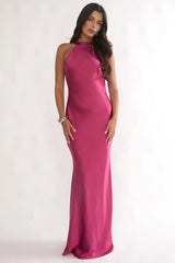 Saphirra Open Cowl Back Maxi Dress Berry