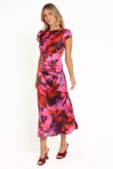Lisbeth Midi Dress - Magenta Floral