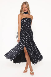 Boston Strapless Maxi Dress - Black Polka Dot