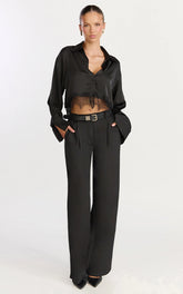 Tessa Pants - Elastic Back Pull On Tailored Pants in Black