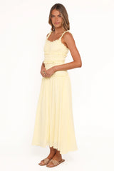 Enola Gather Midi Dress - Yellow