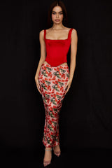 scarlet satin longline corset