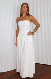 Bittersweet Babe Strapless Broderie Maxi Dress White