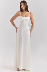 ivory satin lace up maxi dress