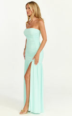 Marguerite Maxi Dress - Strapless Ruched Mesh High Leg Split Dress in Mint