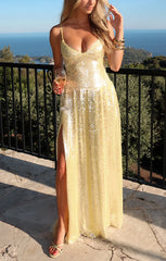 Gwen Maxi Dress ~ Yellow Shimmery Sequins
