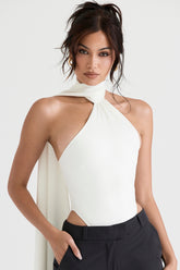ivory satin wrap neck bodysuit