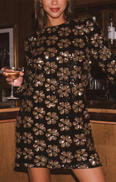 Maddison Mini Dress ~ Flower Pop Gold Sequins
