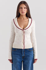 ivory cashmere blend trimmed cardigan