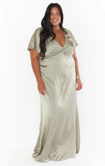 Rome Twist Gown ~ Moss Green Luxe Satin