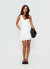 Gabbey Anglaise V Neck Mini Dress White