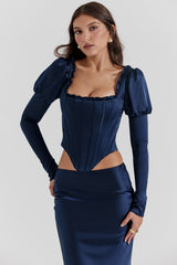 navy puff sleeve corset