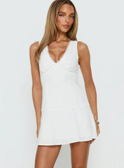 Splashy Lace Trim Mini Dress White