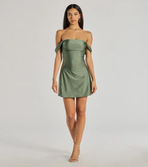 Classics Lover Off-The-Shoulder Satin A-Line Mini Dress