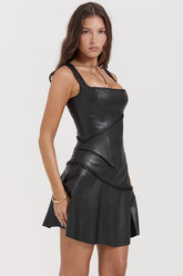 black vegan leather mini skirt