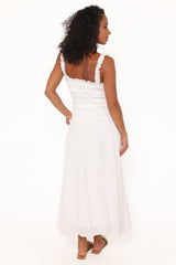Enola Gather Midi Dress - White
