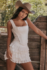 white layered mini skirt
