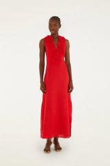 Red 3d Flower Maxi Dress