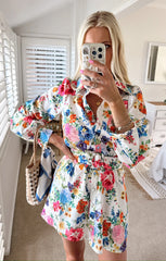 Carrie Collared Dress ~ Ivory Botanical Floral