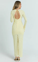 Kayrene Midi Dress - Long Sleeve Bodycon Dress in Butter Yellow