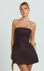 Benson Playsuit - Strapless Fit and Flare Playsuit in Chocolate