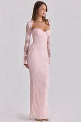 pink lace maxi dress