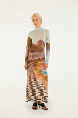 Multicolor Copacabana Beach Long Sleeve Maxi Dress