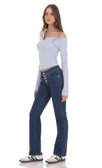 Button-Fly Slim Jeans in Dark Blue